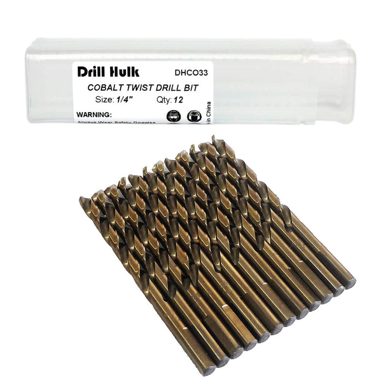 1/4-Inch Cobalt Steel M35 Jobber Length Twist Drill Bits for Hard Metal, Stainless Steel, Pack of 12 1/4 in