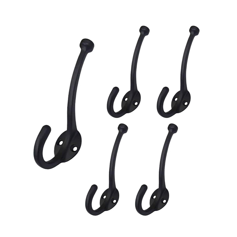 QCAA Zinc Diecast Coat Hook, Flat Black, 5 Pack