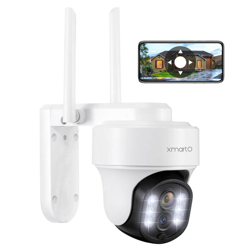 xmartO Auto-Track Security Camera Outdoor Wireless, 3MP WiFi PTZ Security Camera AC Powered, Auto Floodlight, Color Night Vision, Motion Detection MSG and Siren, SD Card and Cloud Storage 8x digital zoom