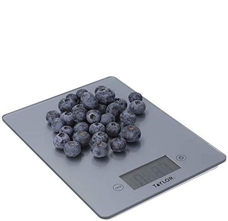 Taylor Pro Digital Kitchen Food Scales with Ultra Thin Design, Compact Professional Standard Tare Feature with Precision Accuracy, Pewter Glass, Weighs 5 kg Capacity, Grey Pewter-Effect
