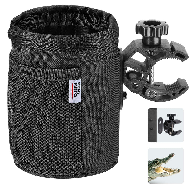 KEMIMOTO Motorcycle Cup Holder, Oxford Fabric Motorcycle Drink Holder with 0.6"-1.5" Alligator Clamp, Universal Water Bottle Cup Accessories for Bike, ATV/UTV, Scooter, Boat, Walker Black 1 PC,Medium
