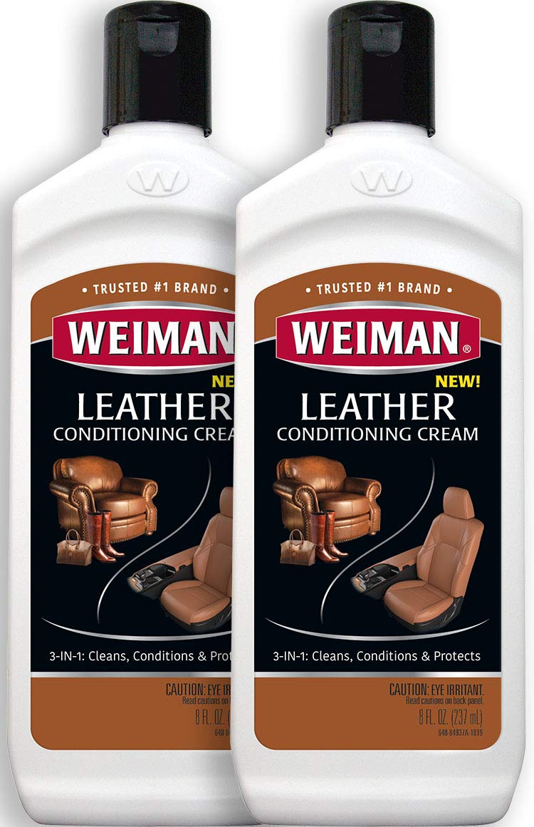 Weiman 3 in 1 Deep Leather Conditioner Cream (2 Pack) - Restores Leather Surfaces - Use on Leather Furniture, Car Seats, Shoes, Bags, Jackets, Saddles 8 Fl Oz (Pack of 2)