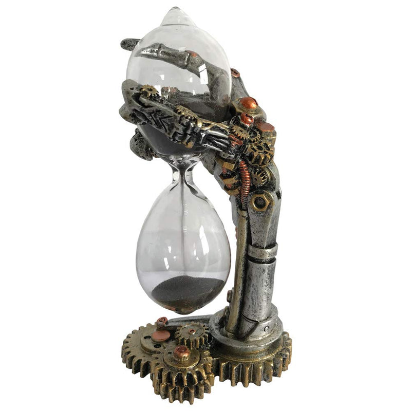 Nemesis Now Steampunk Time After Time Skeletal Hand Sand Timer, Hand-Painted Resin Hourglass with Brass Cogs Gothic Decor, 16cm