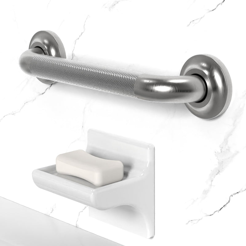 Grab Bar with Knurled Anti-Skid Grip, ADA Compliant 500lbs Supporting, Stainless Steel Brushed Nickel (12in, 1PK) 12in Chrome (Polished Nickel)