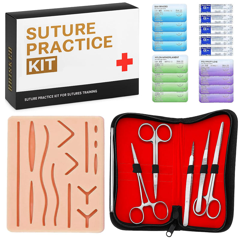 Suture Practice Kit for Medical Students Education | Practice Threads and Needle. Pad with Stitches, Pre-Cut Wounds for Training