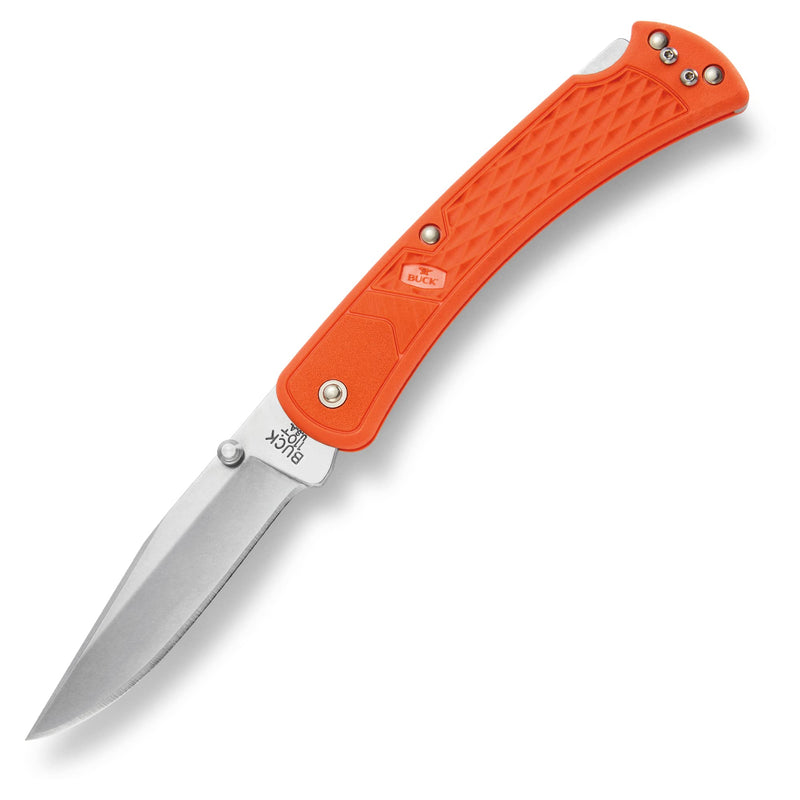 Buck Knives 110 Slim Select Folding EDC Knife, 3-3/4” Pocket Knife Blade, Nylon Handle, 420HC Stainless Steel Clip Point Folding Blade, Made in the USA, 2.8 oz Orange