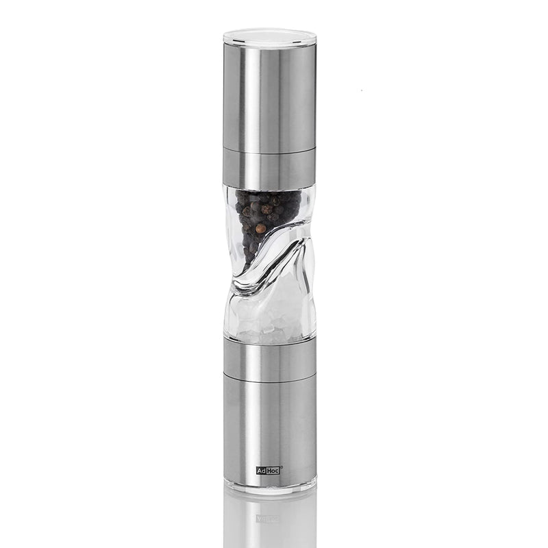 AdHoc Duomill Pure Salt and Pepper Combo Mill - Stainless Steel Salt & Pepper Mill - Handy Salt & Pepper Grinder - Stainless Steel