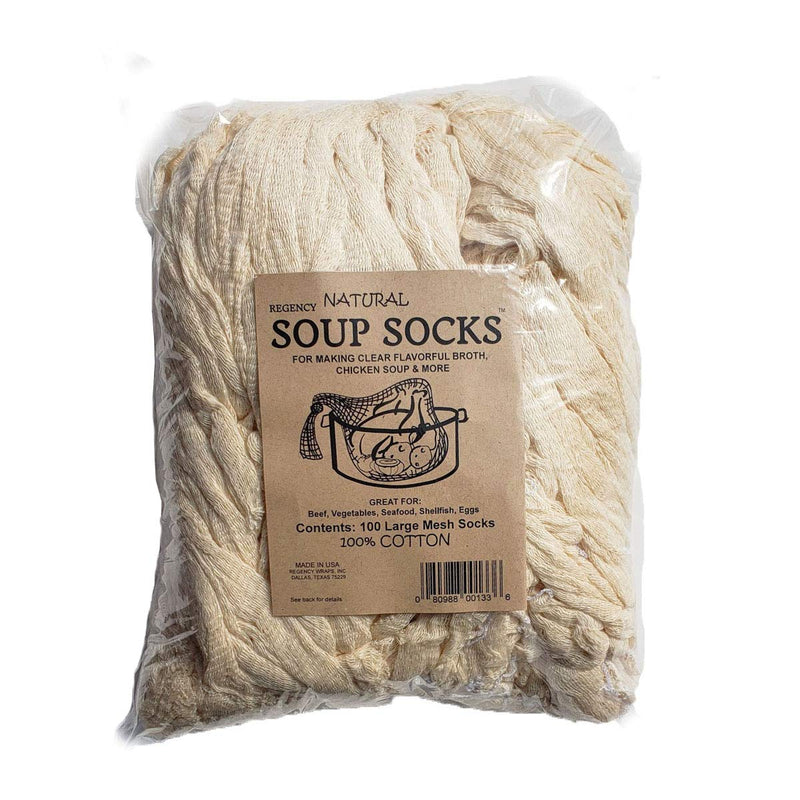 Regency Wraps Soup Socks, 24-inch 100 Pack, 100% Cotton Mesh Bags; for Clear Broths, Delicious Soups with No Straining; Fits Whole Chicken, Stew Meat, or Veggies Pack of 100