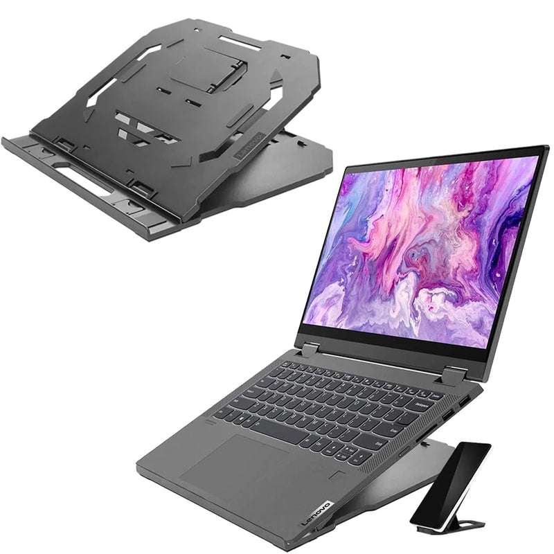 Lenovo 2-in-1 Laptop Stand - Adjustable, Portable, Foldable, Ergonomic, Non-Slip, Compatible with Laptops up to 15" and Cell Phones, Ideal for Travel For Laptops Up to 15"