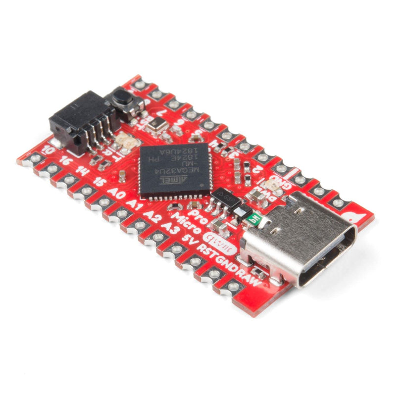 SparkFun Qwiic Pro Micro - USB-C (ATmega32U4) - Compatible with Arduino Development Board 5V/16MHz microcontroller AP2112 3.3V Voltage Regulator Castellated PTH pin Pads Reset Button Maximum 6V Input
