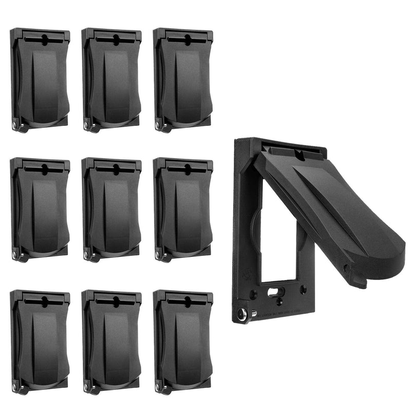 [10 Pack] BESTTEN Outdoor Outlet Cover for GFCI and Decorator Receptacle, Weatherproof, Vertical/Horizontal Auto-Closing Lid, Black, H4.65" x W2.87" x D0.71" 10