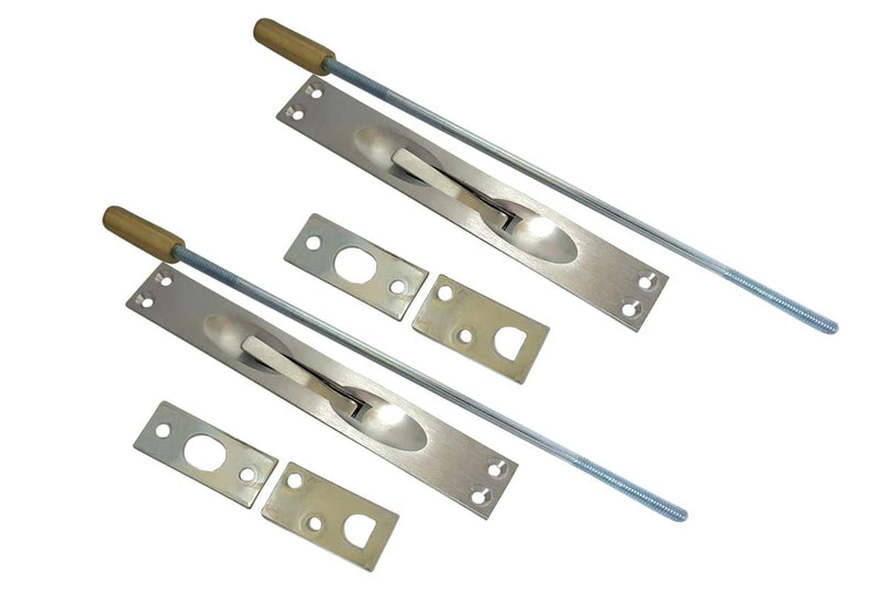 QCAA Solid Brass Extension Flush Bolt with Rod 12", Satin Chrome, 2 Pack, Made in Taiwan
