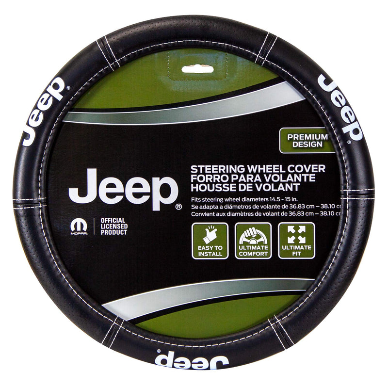 Plasticolor 006695R01 Jeep Deluxe High Contrast Stitching Premium Steering Wheel Cover for Cars, Trucks & SUV, Black