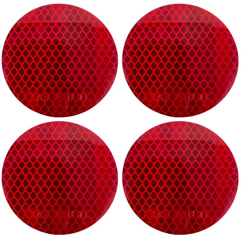 3" Inch Round DOT-SAE Amber/Red High Visibility Reflective Strong Stick-On Prism Reflector Weatherproof Trailer Camper RV Flatbed Fender Property Boat Marine (Red, Qty 4) Red