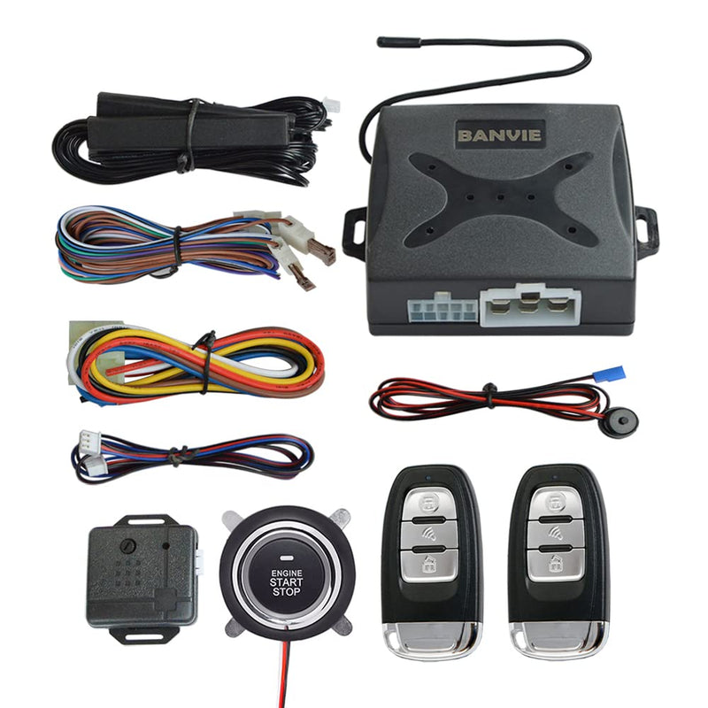 BANVIE ① Passive keyless Entry Car Alarm System + ② Remote Engine Starter + ③ Push to Start Iginition Button (Support to Connect Original Siren) without siren