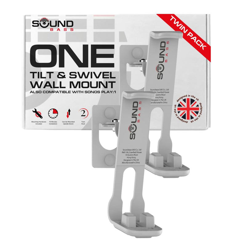 Sound Bass 2 x ONE, ONE Gen 2, ONE SL, Play:1 Wall Mount Bracket, Twin Pack, White, Compatible with Sonos ONE, ONE Gen 2, ONE SL & Play 1