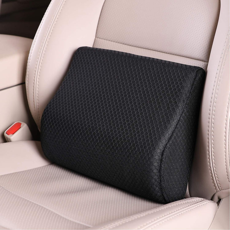Memory Foam Lumbar Support Pillow for Car - Mid/Lower Back Support Cushion for Car Seat (Black) Black-s