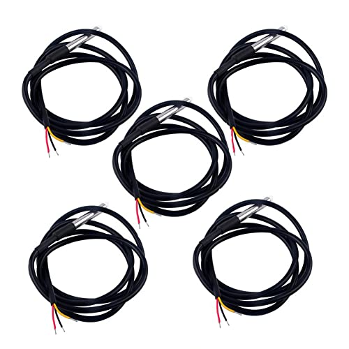 5PCS DS18B20 Temperature Sensor, Waterproof Temp Digital Thermal Stainless Steel Tube Probe 3M 118.1 inch for Raspberry pi, Arduino 3 Meters DS18B20 Temperature Sensor