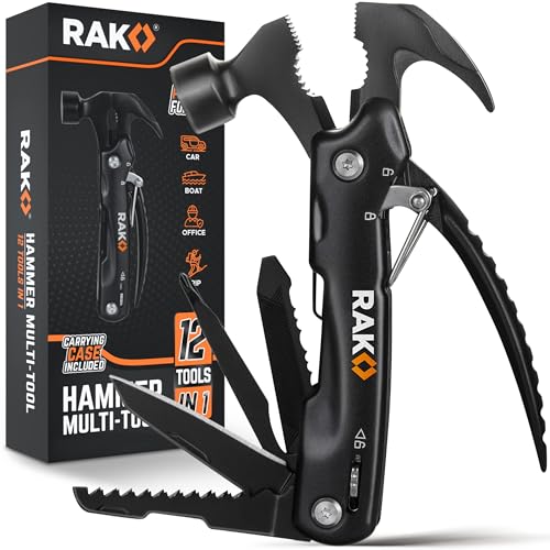 RAK Hammer Multitool BirthdayGifts for Men - Cool Unique Gifts Who Have Everything - Compact DIY Survival Multi Tool - Backpacking & Camping Accessories - Gadget Gifts Pocket Size (1 count)