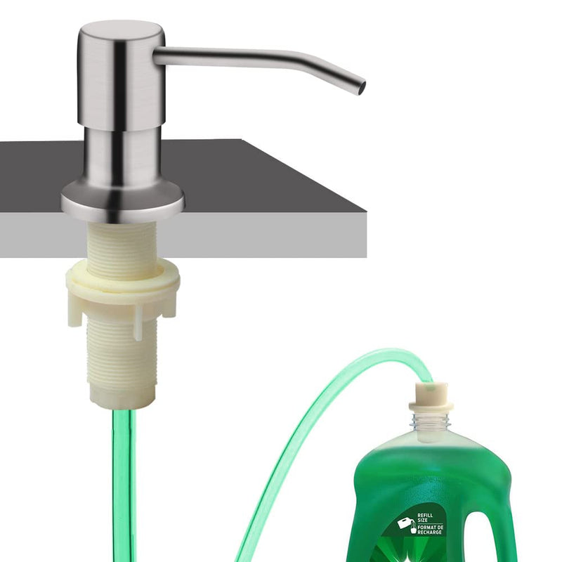 Soap Dispenser for Kitchen Sink, Built in Sink Soap Dispenser (Brushed Nickel), Countertop Soap Dispenser Pump with 47" Extension Tube kit, No Need to Fill Little Bottle Again (Longer Thread Shaft) Brushed Nickel