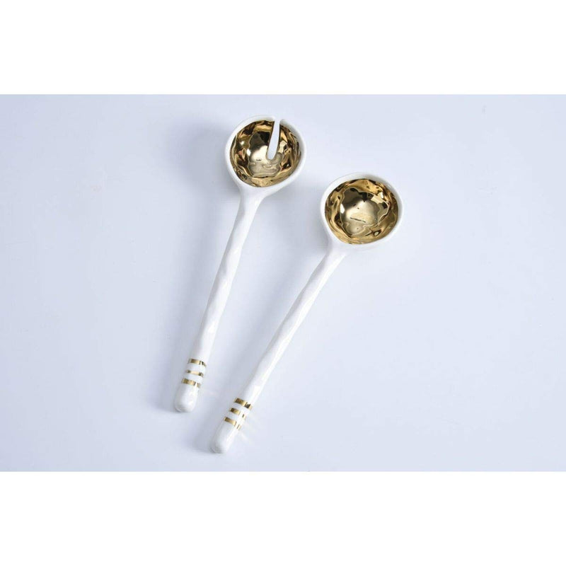 Pampa Bay Accessories Porcelain Salad Server Set (Gold) Gold