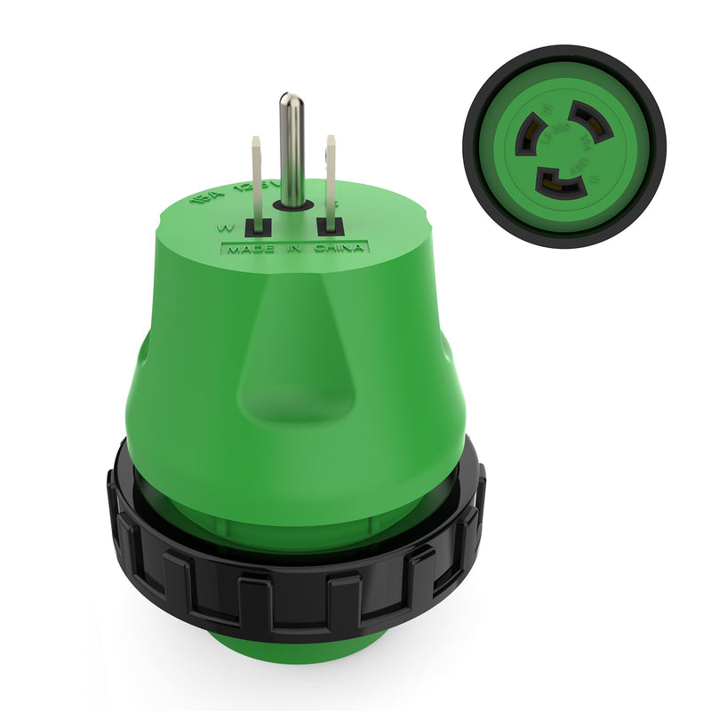 RVGUARD 30 Amp to 110 Volt RV Adapter Plug with Locking Connector, NEMA 5-15P to NEMA L5-30R Electrical Power Adapter, Green 15M/30F
