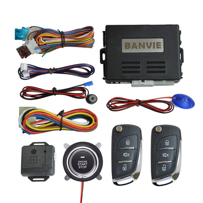BANVIE ① Car Keyless Entry Security Alarm System + ② Remote Engine Starter + ③ Push to Start Stop Iginition Button 1.without siren