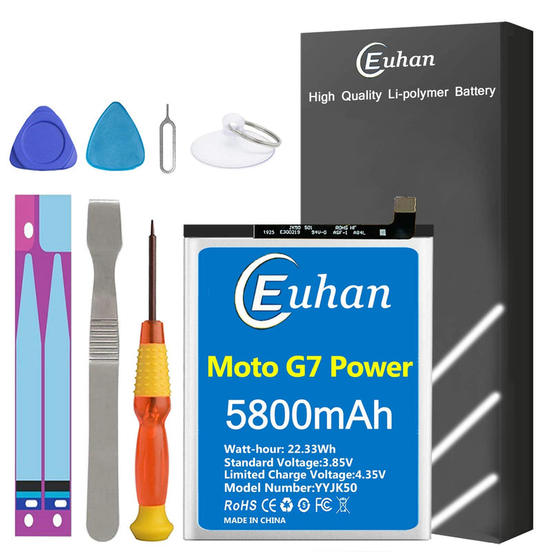 Moto G7 Power Battery, Euhan 5800mAh Li-Polymer Replacement Battery for Motorola Moto G7 Power JK50 XT1955 Moto One Power XT1942 with Repair Tools Kit [24 Month Service]