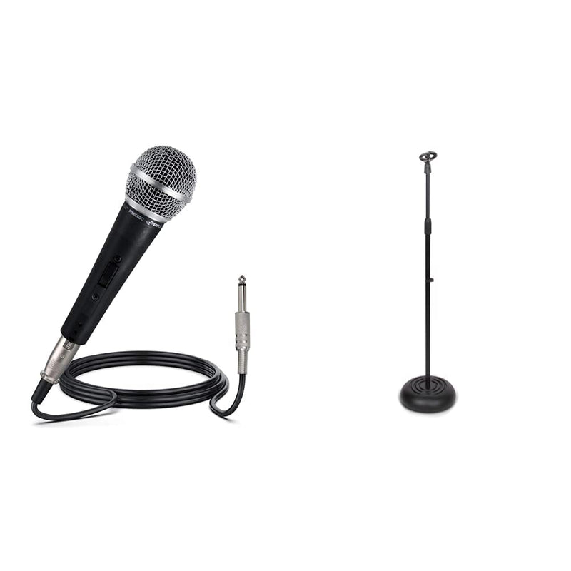 Pyle Professional Dynamic Vocal Microphone - Moving Coil Dynamic Cardioid Unidirectional Handheld Mi w/Microphone Stand - Universal Mic Mount with Heavy Compact Base, Height Adjustable