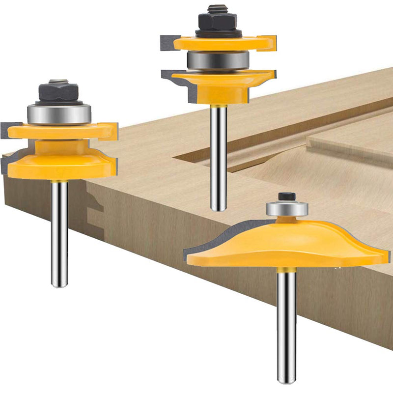 TAIWAIN 1/4 Inch Shank Groove Tongue Cutter Router bit, Raised Panel Cabinet Door with Back-Cutter Panel Round Over Tool, Door Wood CNC Milling Tool for Woodworking(D1-G) D1-G