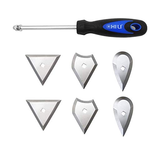 CHILI Hand Tools 3 IN 1 Stainless Steel Shave Hook Scraper Set, Wood Painting Remover, 9" Length with Replacement Blades (Triangle + Combination + Heart) for Home Improvement, Made In Taiwan 3 in 1 Scraper + 6 PC Replacement Blades