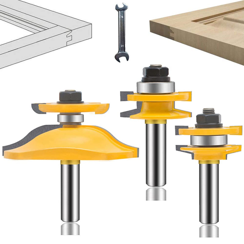 OLETBE Router Bit 1/2-Inch Shank 3PCS, Round Over Raised Panel Cabinet Door Ogee Rail and Stile Router Bits, Woodworking Wood Cutter, Wood Carbide Groove Tongue Milling Tool(Square) SQUARE