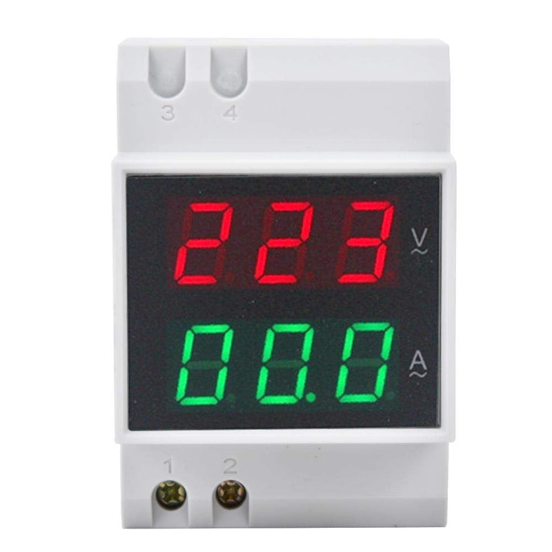 DIN Rail Voltage Ampere Meter, AC80-300V AC0-99.9A Multi-Functional Digital Din Rail Current Voltage Power Meter Ammeter Voltmeter, Din Rail Led Display Digital AC Voltmeter