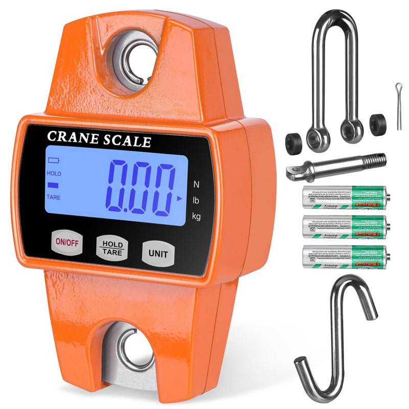 RoMech 660lb Digital Hanging Scale with Cast Aluminum Case, Handheld 300Kg Mini Crane Scale with Hooks for Farm Hunting Fishing Outdoor (Orange) Orange 660lbs