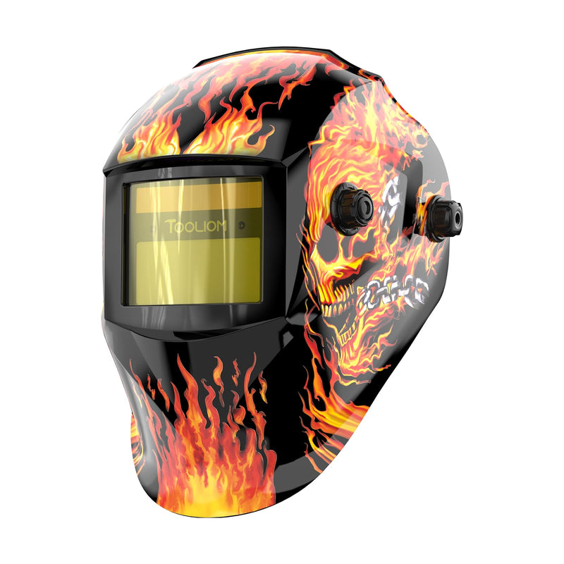 TOOLIOM Welding Helmet Auto Darkening Solar Powered with Adjustable Shade 3.5/9-13 for TIG MIG ARC Flaming Skull Design Welder Mask