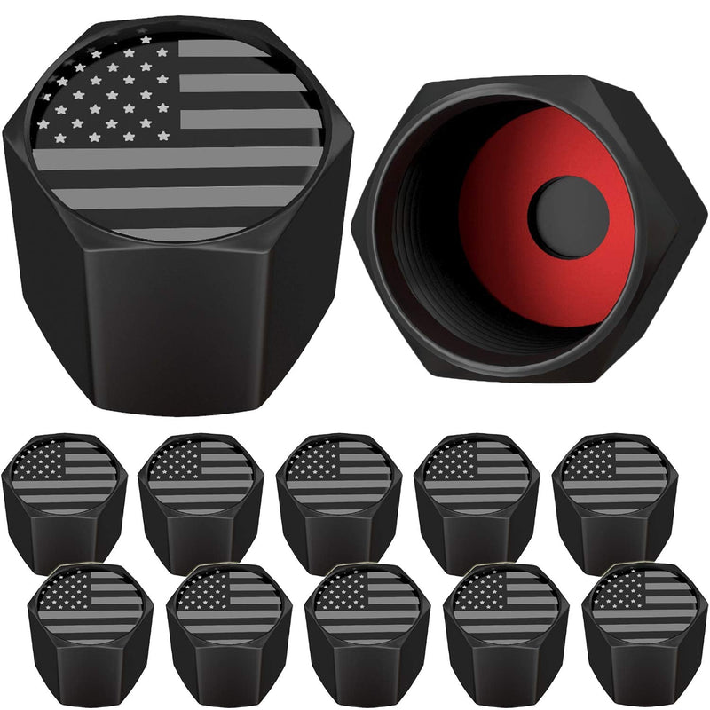 American Flag Tire Valve Stem Caps, USA with O Rubber Ring, Universal Stem Covers for Cars, SUVs, Bike, Bicycle, Trucks, Motorcycles, Airtight Heavy Duty (12 Pack) (Black Gray USA (12 Pack)) Black Gray USA (12 Pack)