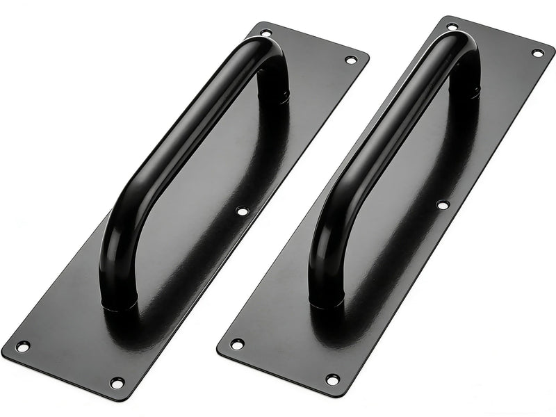 SUYA 12 Inches Push Pull Door Handles Premium Commercial Sliding Barn Door Handle Pull and Push Plate for Front/Back Door/Mark/Restaurant/High Traffic Areas,Matte Black (2pcs) Matte Black