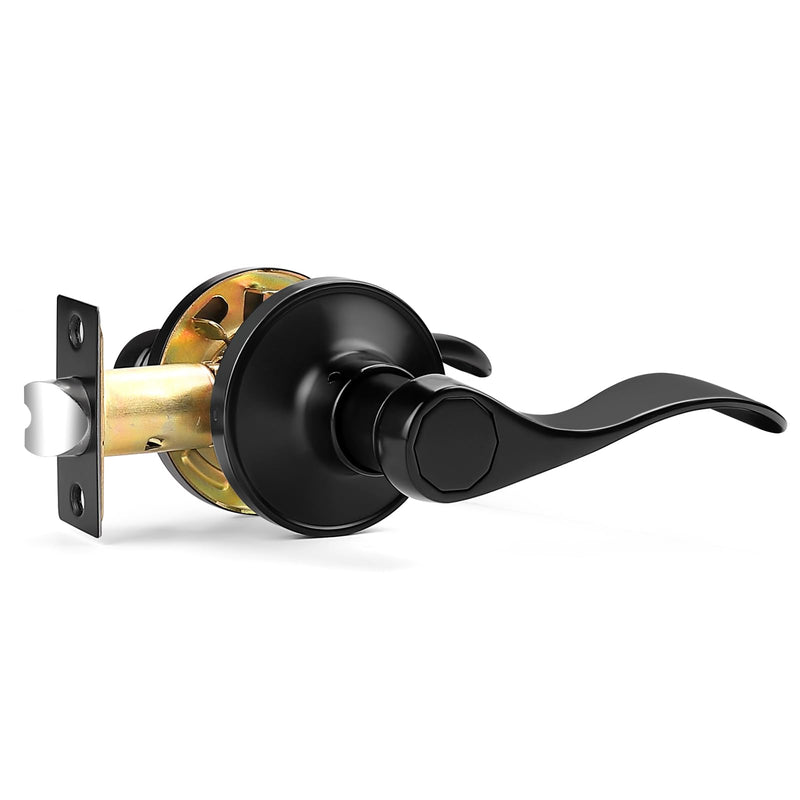 Probrico Wave Shape Passage Door Lever Black Keyless Handle for Hall and Closet, Interior Non-Locking Leverset Handleset Hardware,Reversible for Right and Left Handed Doors,1 Pack 1