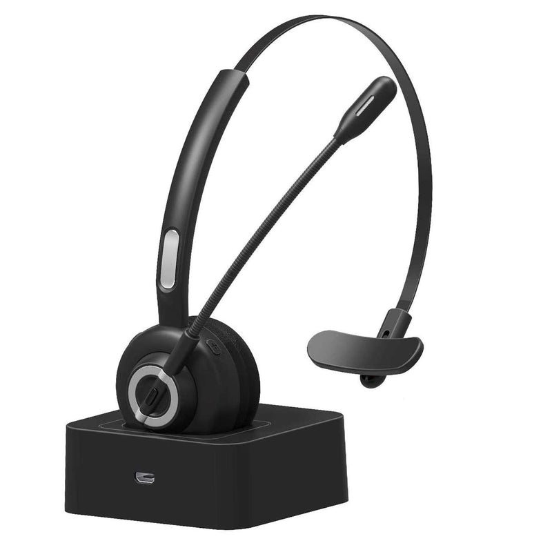 Wireless Headset,Trucker Bluetooth Headset with Mic,Noise Cancelling On Ear Bluetooth Headphones with Charging Base,Talk in Clarity Pro for Office Buiseness Home PC iPhone