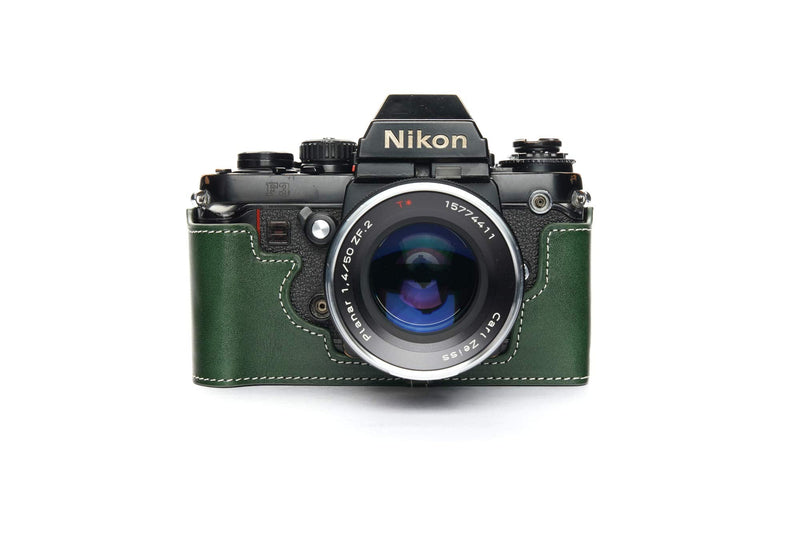 Nikon F3 Case, BolinUS Handmade Genuine Real Leather Half Camera Case Bag Cover for Nikon F3 F3HP F3AF F3T Camera with Hand Strap (Green) Green