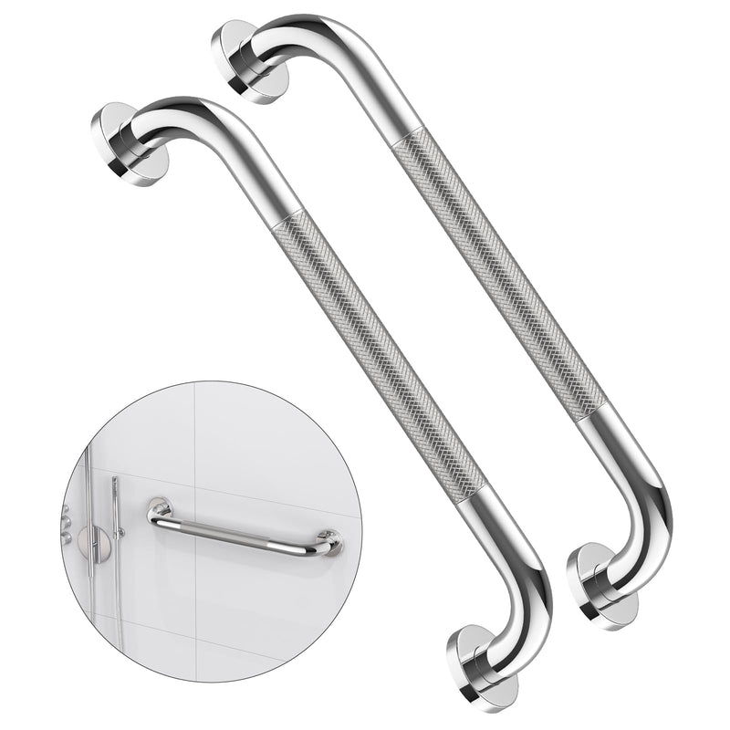 2 Pack 16 Inch Anti Slip Shower Grab Bar Handle, ZUEXT Chrome Stainless Steel Bathroom Grab Bar, Knurled Bathroom Balance Bar,Safety Hand Rail Support,Handicap Elderly Injury Senior Assist Bath Handle 2