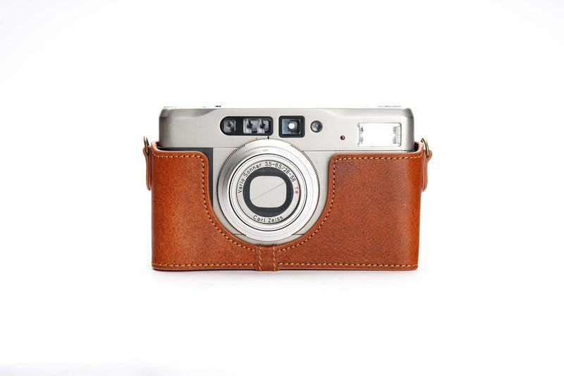 Contax TVS II Case, BolinUS Handmade Genuine Real Leather Half Camera Case Bag Cover for Contax TVS II Camera with Hand Strap (LavaBrown) LavaBrown