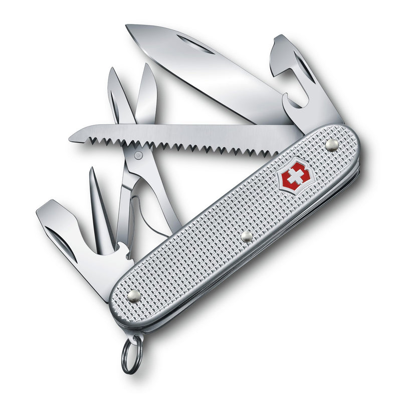 Victorinox Farmer X Alox Swiss Army Knife - 10 Function Pocket Tool, Silver | Swiss Made Stainless Steel Multi-Tool with Wood Saw, Scissors, Large Blade, Reamer, Bottle Opener and Durable Alox Scales 10 Functions
