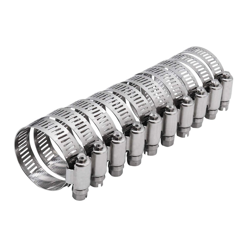 2" Worm Gear Hose Clamp - SAE 32 Size, Full Stainless Steel with 1/2" Band Width, Working Range 40mm - 64mmHose Clamps, 10 Pack 2" Hose Clamp 40mm - 64mm (1.57" - 2.5")