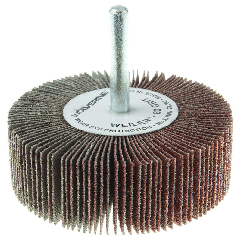 Weiler 30727 3" x 1" x 80AO Wolverine Coated Abrasive Flap Wheel, 1/4" Stem (Pack of 10) 3" Dia 80 Grit