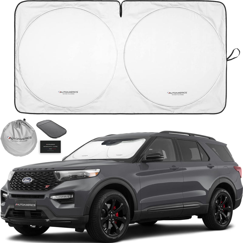 Autoamerics 1-Piece Windshield Sun Shade Standard Silver Foldable Car Front Window Sunshade for Most Cars SUV Truck - Heat Blocker Visor Protector Blocks Max UV Rays and Keeps Your Vehicle Cool Medium MEDIUM = 61 x 32 inches
