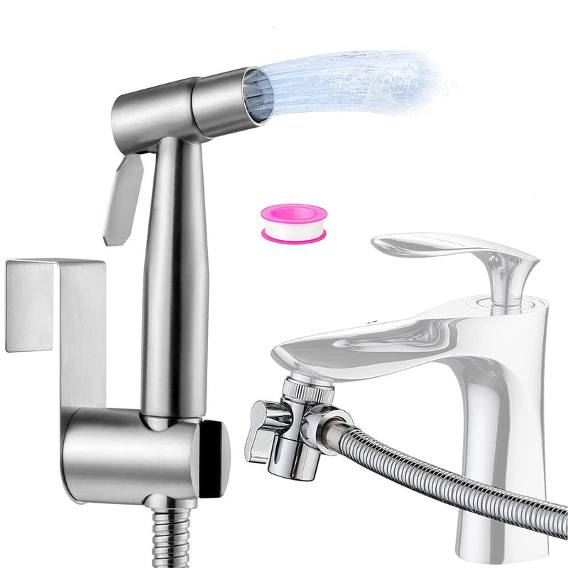 Bidet Toilet Sprayer, Sink Faucet Hose Attachment, Non-Leakage Stainless Steel Brushed Toilet Cleaner Wall for Women Washing, Baby Diaper Cleaner