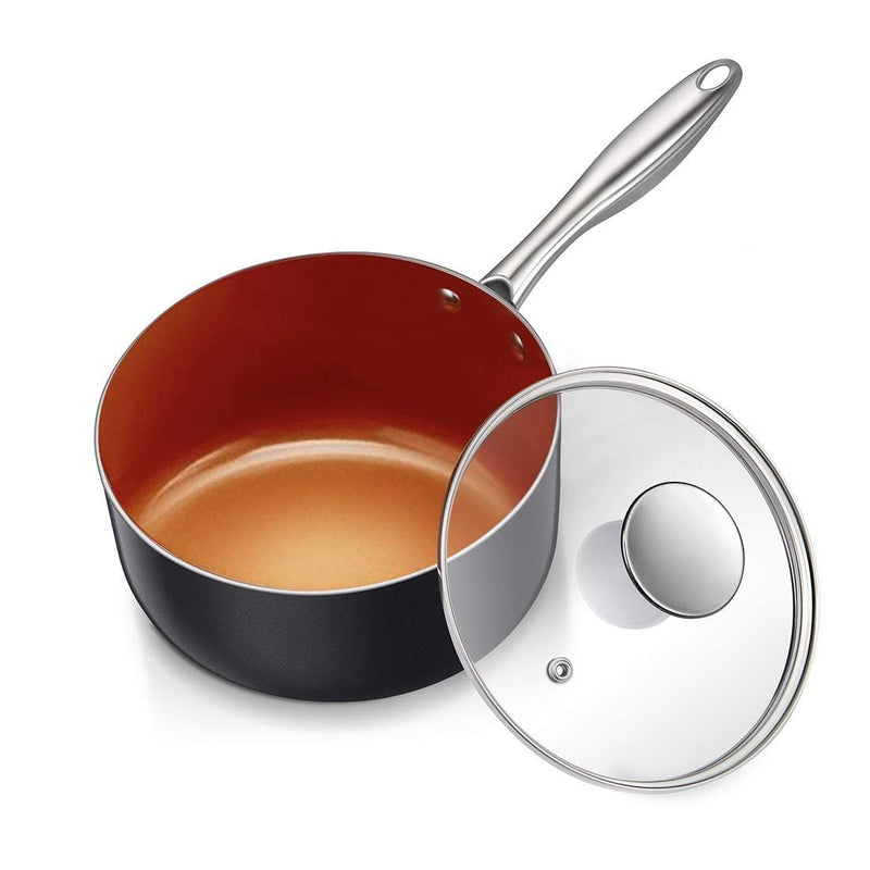 MICHELANGELO 1 Quart Saucepan with Lid, Ultra Nonstick Ceramic Sauce Pan with Lid, Small Pot with Lid, 1 Quart Saucepan Nonstick, Small Sauce Pot, Copper 1 Quarts