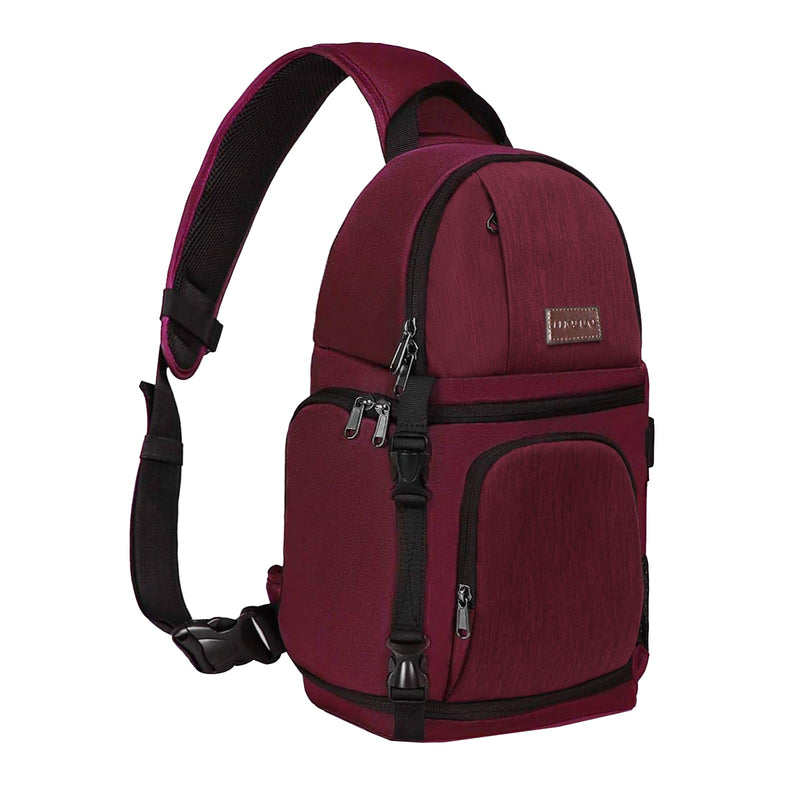 MOSISO Camera Sling Bag, DSLR/SLR/Mirrorless Camera Case Camera Backpack | Shockproof Photography Bag with Tripod Holder&Removable Modular Inserts Compatible with Canon/Nikon/Sony/Fuji, Wine Red