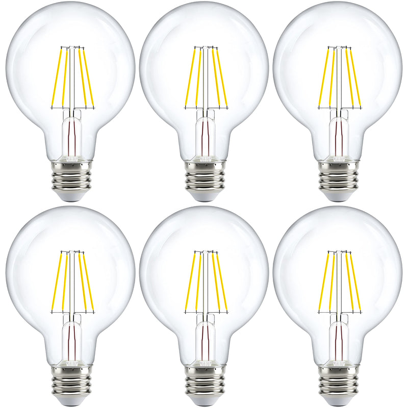 Sunco 6 Pack G25 Globe Light Bulbs LED Edison Vanity Light Bulbs, CRI90, 3000K Warm White, Dimmable, 5W=60W, Clear Vintage Filament Globe, 500 Lumens, E26 Base, Indoor Outdoor, UL 6 Count (Pack of 1)